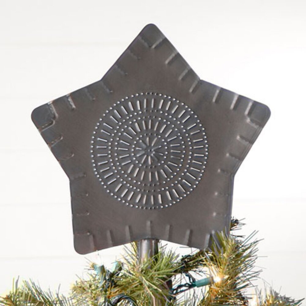 Star Tree Topper in Black Punched Tin - Handcrafted